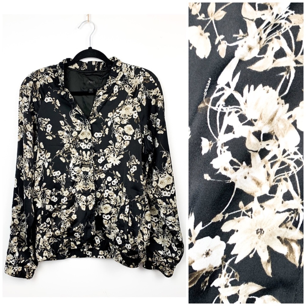 Guess Long Sleeve Black Floral Bomber Jacket